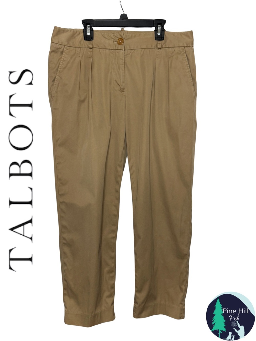 Talbots Cropped Pants Womens 6 Tan Beige Mid-rise Pleated Tapered Cotton Stretch
